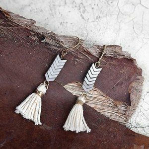 Natural Chevron Hematite Tassel Earrings--USA Made